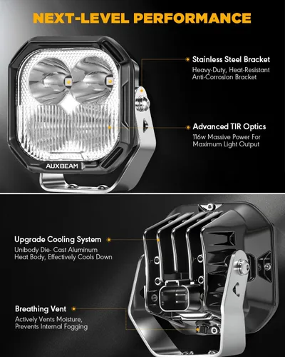 Vista 6 de Auxbeam Luces LED RGB en Cápsula de 3 Pulgadas, 7 Retroiluminación de Ciclo de Gradiente Dinámico, Combo Spot Flood de 116W, Luz de Conducción