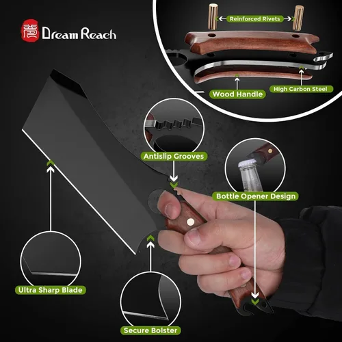 Vista 5 de Cuchillo para carne de 6.9 pulgadas, cuchillo negro para deshuesar, cuchillo de cocina forjado en fuego de acero de alto carbono afilado con funda