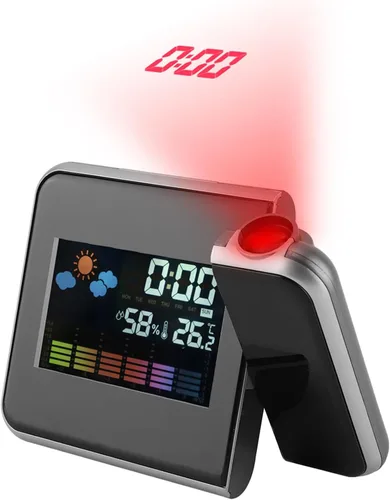 Vista 2 de Akozon Reloj despertador de proyección Digital LED Pronóstico del tiempo Calendario Pantalla Reloj despertador Temperatura Humedad Monitor Medidor