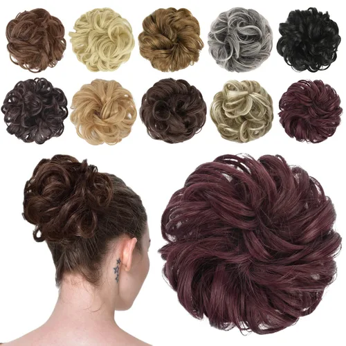 Vista 21 de FESHFEN Pieza de Cabello de Moño Desordenado - Extensiones de Coleteros de Moño de Cabello Ondulado Rizado Elástico Postizos Sintéticos para Mujeres