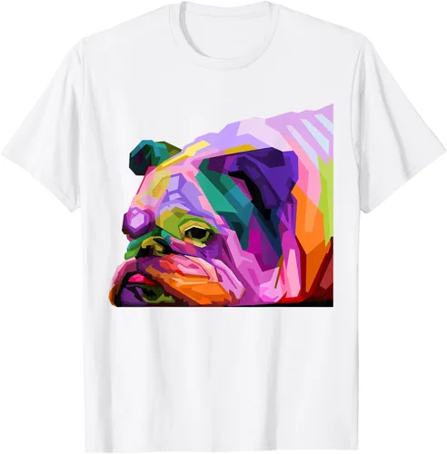 Vista 102 de Camiseta de retrato pop artístico de bulldog británico inglés para dueños de perros, Negro, S