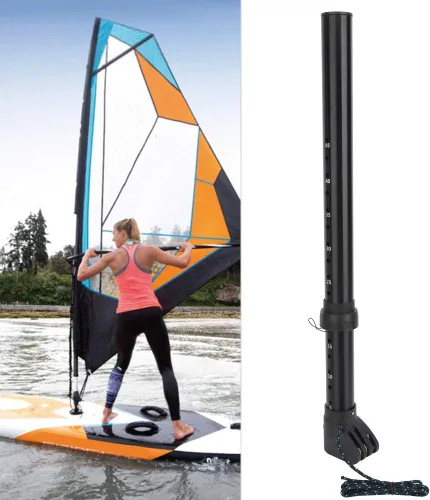 Vista 3 de Extensión de mástil de Windsurf de aleación de aluminio ajustable de 17 pulgadas, con cuerda de nailon, apto para mástiles de diámetro estándar