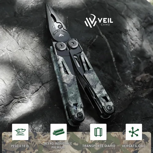 Vista 2 de FLISSA Multiherramienta, cuchillo de bolsillo multiherramienta 15 en 1 con funda, alicates multiherramienta EDC de acero inoxidable para hombres