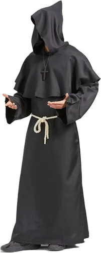 Vista 2 de Disfraz de sacerdote para hombre adulto, disfraces de Halloween para hombres, disfraz de monje con capucha y capa de fraile