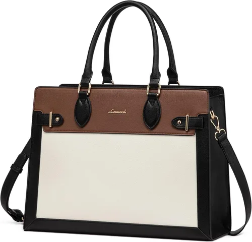 Vista 11 de LOVEVOOK Bolsa para laptop para mujeres, Bolsa tote grande de cuero PU de 15.6 pulgadas, Bolsa de trabajo profesional para maestras, Maletín