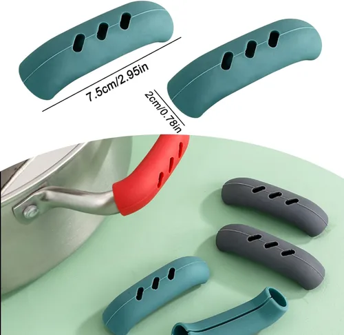Vista 2 de 2 fundas de mango de silicona de 3 x 0.8 pulgadas, fundas de mango de sartén de hierro fundido, aislantes de calor, funda antideslizante para Verde