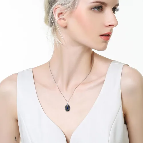 Vista 4 de Shusukue Collar con medallón de forma redondacorazónovalada que sostiene imágenes, plata de ley 925, fotos de piedra natal personalizadas, colgante