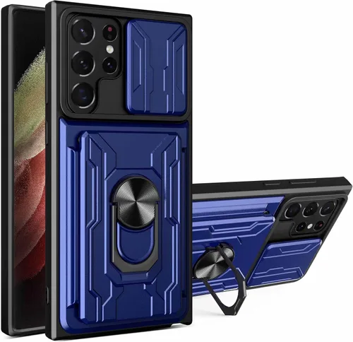 Vista 9 de CCSmall Funda para Samsung Galaxy S22 Ultra (no S22) con soporte para tarjetas, funda de protección resistente con anillo magnético, función atril