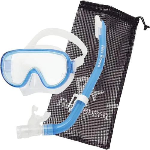 Vista 7 de Reef Tourer RC0203 - Juego combinado de máscara y esnórquel para jóvenes, parte superior semiseca, válvula de purga, lente de vidrio templado