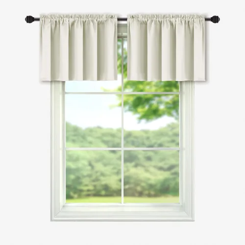 Vista 2 de Cortinas con cenefa beige de Mrs.Naturall para ventanas de 36x16 pulgadas de largo