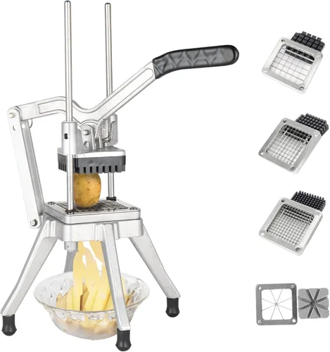 Vista 11 de ROVSUN Cortador de verduras comercial con 4 tamaños de cuchillas, cortador de patatas y papas fritas, cortador de frutas de acero inoxidable