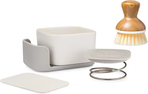 Vista 8 de Full Circle Bubble Up - Cepillo de bambú para platos, limpiador ergonómico de palma con mango para limpieza de cocina, gris, paquete de 1