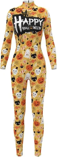 Vista 6 de Sister Amy Disfraz de esqueleto de calavera para mujer de Halloween, traje ajustado de una pieza J-colorido esqueleto