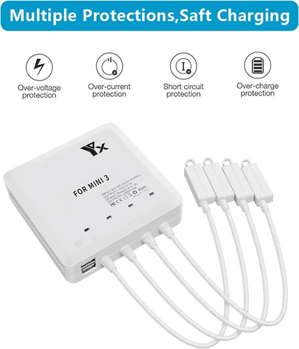 Vista 5 de Cargador de batería para DJI Mini 4 y Mini 3 Pro Drone, concentrador de carga múltiple rápida 6 en 1, carga simultánea 4