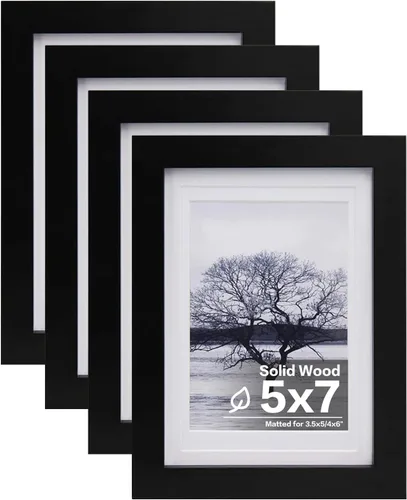 Vista 111 de Egofine - Juego de 4 portarretratos A4 de madera maciza y cubierta de plexiglás de 4 x 6/6 x 8 pulgadas con paspartú o A4 sin paspartú, para mesa