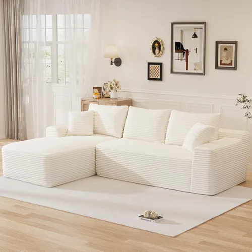 Vista 25 de Sofá modular sin hueso de 95 pulgadas, en forma de L con diván, tapicería de pana suave, asiento profundo, moderno y cómodo sofá para sala de estar