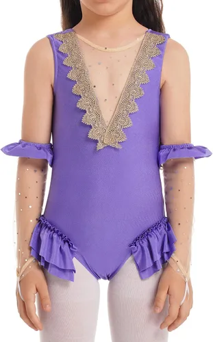 Vista 2 de YiZYiF Disfraz de trapecio de circo para niñas, inspirado en princesa, tutú con volantes, leotardo para cosplay, con mangas para los brazos