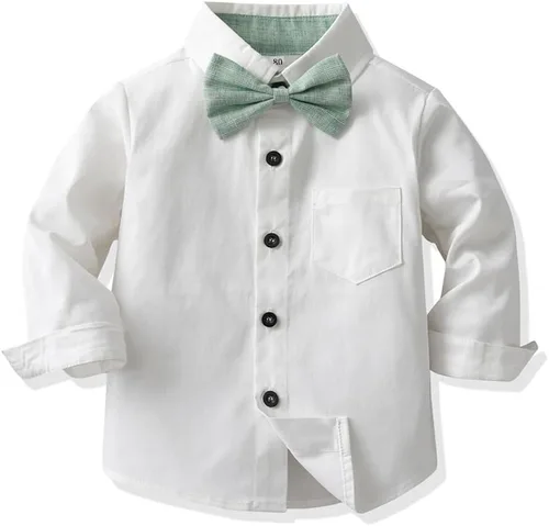 Vista 3 de IDOPIP Toddler Kids Baby Boys Formal Suit Gentleman White Shirt with Bowtie + Suspender Shorts Pants Overalls Clothes 6M-5T