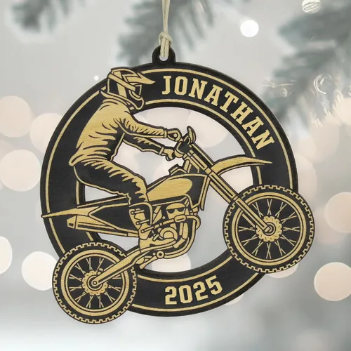 Vista 2 de Adorno de Navidad personalizado para motocicleta, motocross, moto de cross