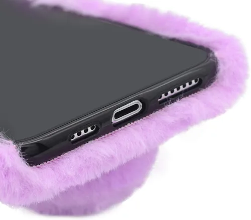 Vista 6 de Funda de cuero para iPhone 7, diseño de conejo esponjoso, suave, color negro, para iPhone 7/iPhone 8, Negro