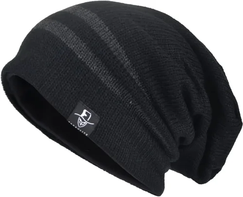 Vista 13 de VECRY Gorro de punto holgado para hombre, diseño de cráneo, largo y holgado, hip-hop, para invierno y verano, B305 B305-negro