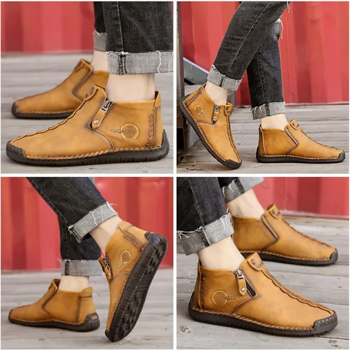 Vista 5 de Govicta - Mocasines de hombre de cuero, uso casual, zapatos de hombre, botas chukka hasta el tobillo, cómodo calzado sin cordones, para el trabajo