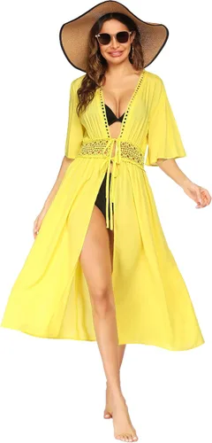 Vista 4 de Ekouaer Pareos para traje de baño para mujer, sexy, frente abierto, bikini, kimono, cárdigan, salida de baño, ropa de playa larga y fluida