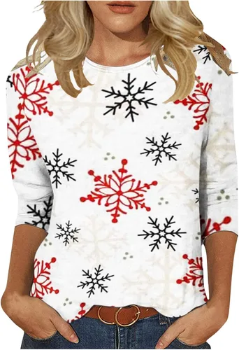 Vista 164 de Camisetas personalizadas para mujer, a la moda, casual, de séptima manga, estampada, cuello redondo, camiseta