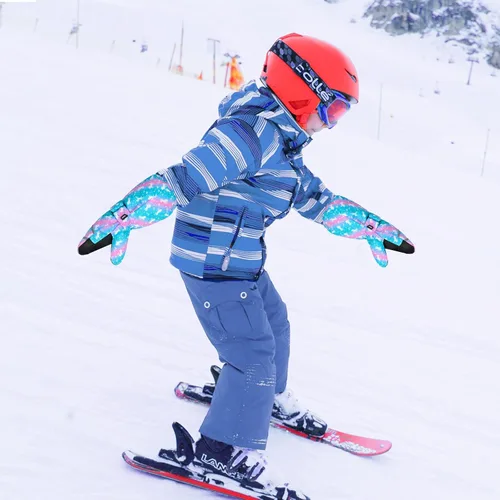 Vista 8 de AuSletie Guantes de invierno impermeables para niños, guantes de esquí para la nieve para niñas, guantes de snowboard cálidos con forro de sherpa