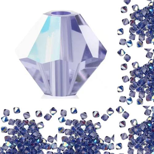 Vista 11 de 100 cuentas sueltas de cristal bicono facetado pequeño Preciosa auténtico de 3mm (0.118 pulgadas) aguamarina AB (azul) compatibles con cristales