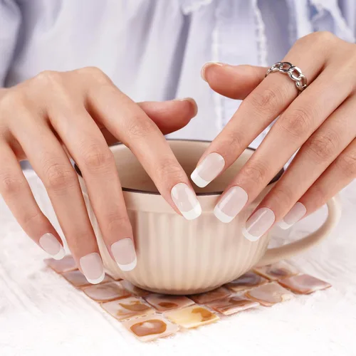 Vista 25 de DANNI & TONI Tiras de uñas de gel semicuradas, color rosa champán, ojos de gato, 28 calcomanías de regalo para mujer Aqua Ripple