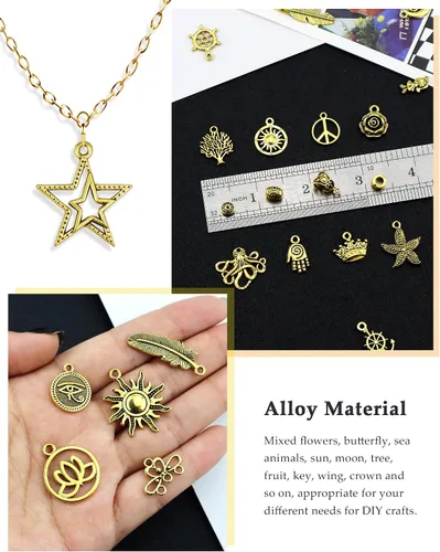 Vista 4 de JIALEEY 100 piezas al por mayor de lotes a granel de oro mezclados tibetanos antiguos colgantes de oro DIY para pulseras, collares, joyería