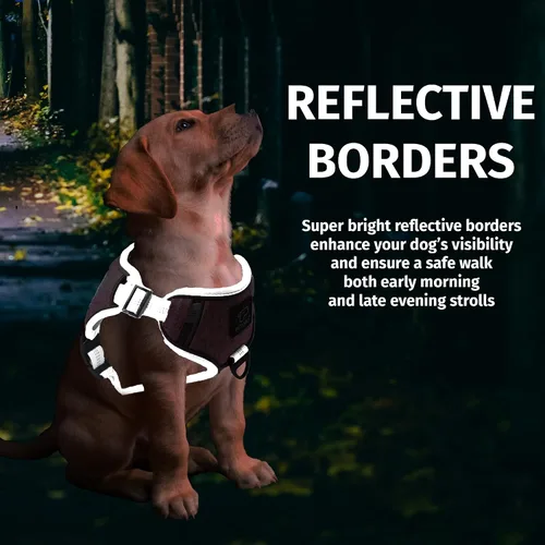 Vista 5 de PETORO Arnés reflectante ajustable para perros grandes, chaleco acolchado suave para mascotas de 0.197 in con 2 clips para correa, sin tirones, sin