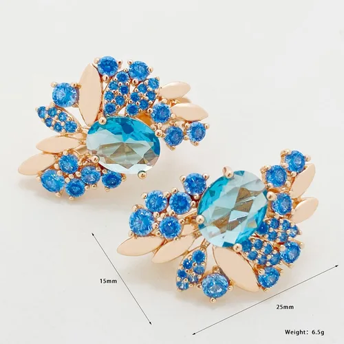 Vista 3 de SAGEKING 2024 New Aomigc New 585 Rose Gold Big Sky Blue Stone Earrings Women Romantic Wedding Grand Party Unique Fashion Jewelry Fashion Accessories