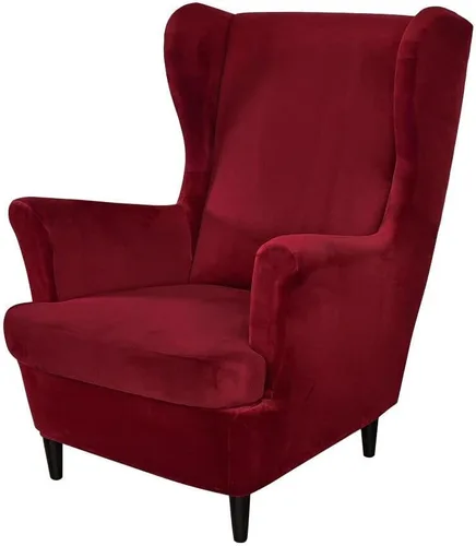 Vista 12 de OBCREAT Fundas para silla Wingback, 2 piezas de terciopelo elástico con respaldo de ala, fundas de sofá para silla de ala suave con parte inferior