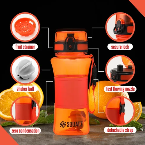 Vista 5 de SQUATZ Poseidon Series - Botella de agua de 17 onzas para proteínas y batidos de frutas, botella de boca ancha de alta calidad, filtro infusor