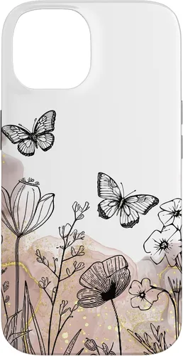 Vista 4 de iPhone 11 Minimal Flowers Butterflies Boho Floral Lindo Estético Funda