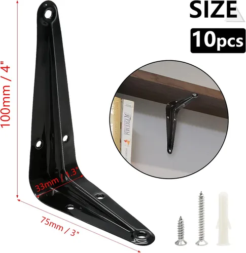 Vista 3 de Uenhoy Paquete de 10 soportes de estante negros de 4 x 3 pulgadas, soportes flotantes de metal resistentes para montaje en pared, soportes