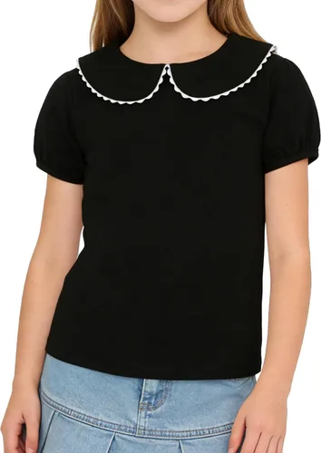 Vista 17 de LYSMuch Camisa básica de manga corta con cuello Peter Pan para niñas de 2 a 5 años, color liso