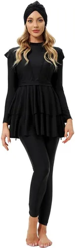 Vista 3 de Conjunto de 3 piezas de traje de baño para mujer, camiseta de manga larga, pantalones y hijab, traje de baño musulmán islámico de cuerpo completo