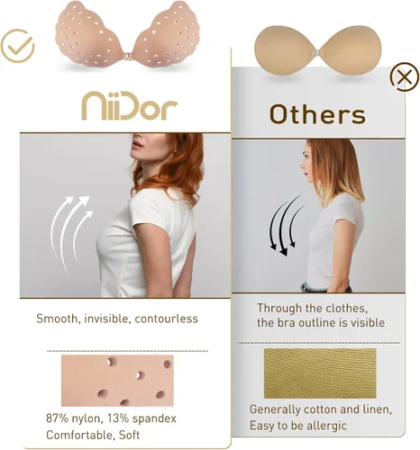 Vista 4 de Niidor Sticky Bra Breathable Strapless Bra Adhesive Push Up Backless Bras for Women