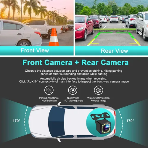 Vista 5 de Receptor de audio de radio para auto de doble DIN para Apple Carplay, Android Auto, Mirror Link, pantalla táctil de 7 pulgadas, cámara de reversa