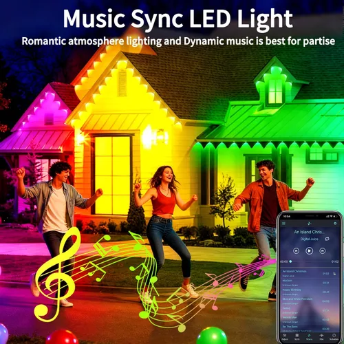 Vista 3 de Luz permanente para exteriores de 100 pies, luces RGB inteligentes para exteriores con aplicación y control remoto, sincronización de música