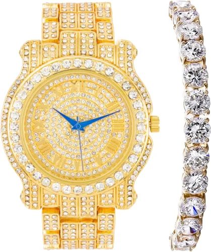 Vista 7 de Charles Raymond Bling-ed Out Ultimate Hip Hop Royalty Reloj para hombre con número romano de fácil lectura o indicadores de tiempo de diamantes