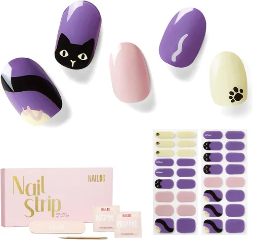Vista 21 de NAILOG - Tiras de uñas de gel semicuradas 34 piezas Compra 2 y obtén 1 lámpara ultravioleta Calcomanías de esmalte de uñas duraderas con acabado