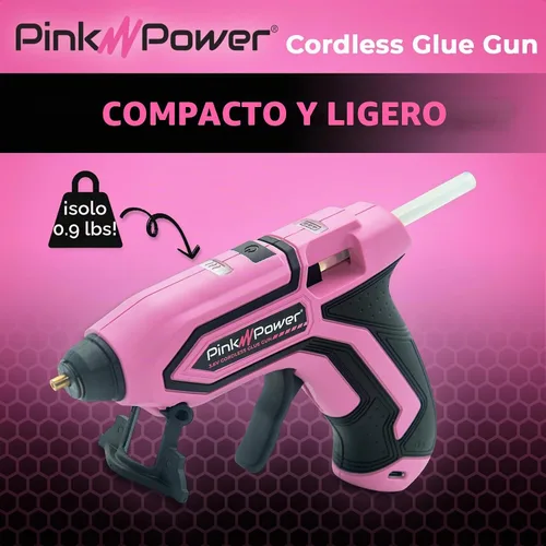 Vista 3 de Pink Power - Mini kit de pistola de pegamento caliente inalámbrica con soporte, batería de 20 palos