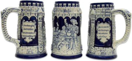 Vista 6 de Taza de cerveza azul cobalto de 0.6 litros, taza de cerveza grabada con castillo festivo, regalo de cerveza ideal para hombres, taza de jarra