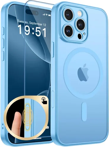 Vista 50 de zapica Funda magnética para iPhone Air, con protector de pantalla de vidrio templado, compatible con MagSafe, translúcida mate, a prueba de golpes