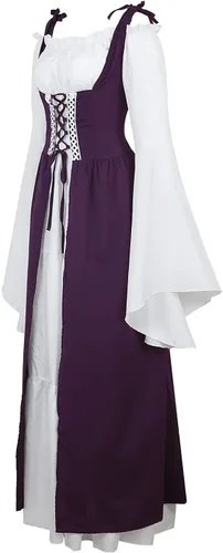 Vista 2 de Zhitunemi Renaissance Costumes for Women Dress Fairy Gothic Gown Chemise Peasant Dress Medieval Costume