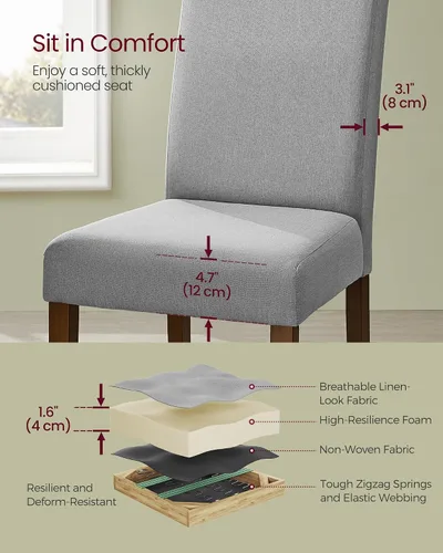 Vista 5 de VASAGLE Sillas de comedor, sillas Parsons con funda de tela extraíble, respaldo alto, para comedor y cocina, juego de 4, asiento grueso, 22.8 x 18.9